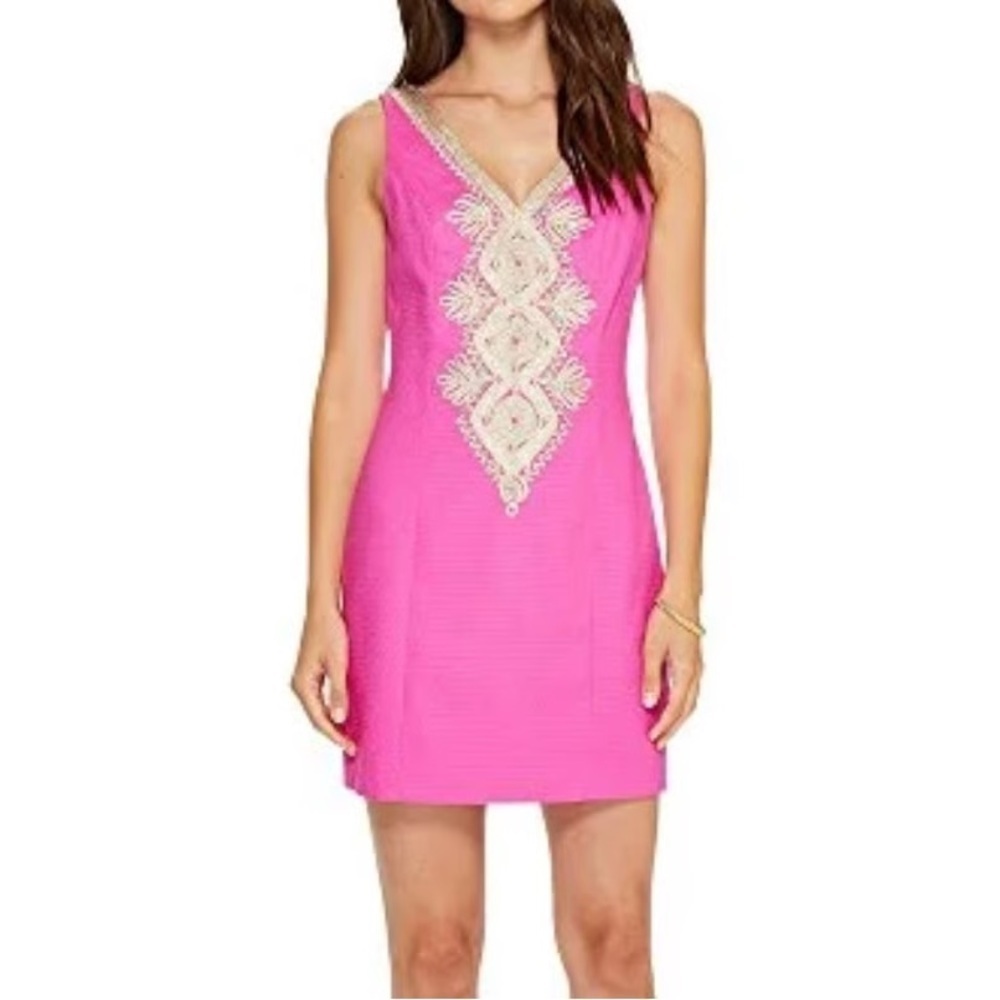 Lilly Pulitzer Junie Shift Dress in Hot Pink with Gold Accents Size 4